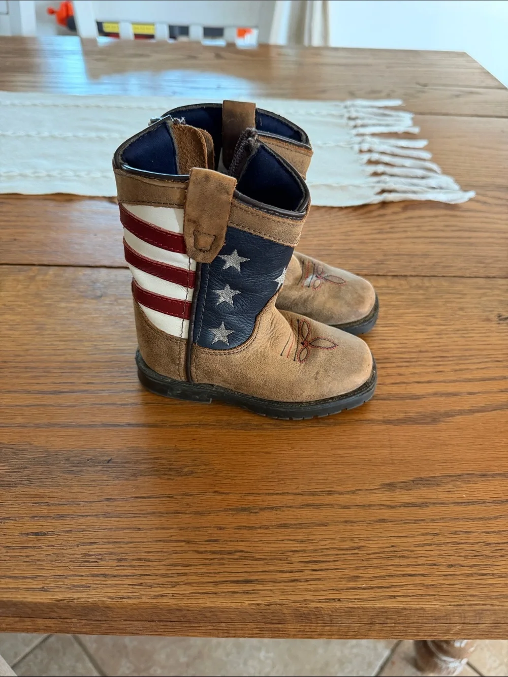 Kids Tan Western Boots with Red, White & Blue Star Accent